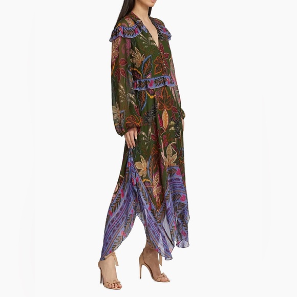 Farm Rio Wild Jungle Handkerchief Midi-Dress Purple Green XS NWT - Picture 4 of 7